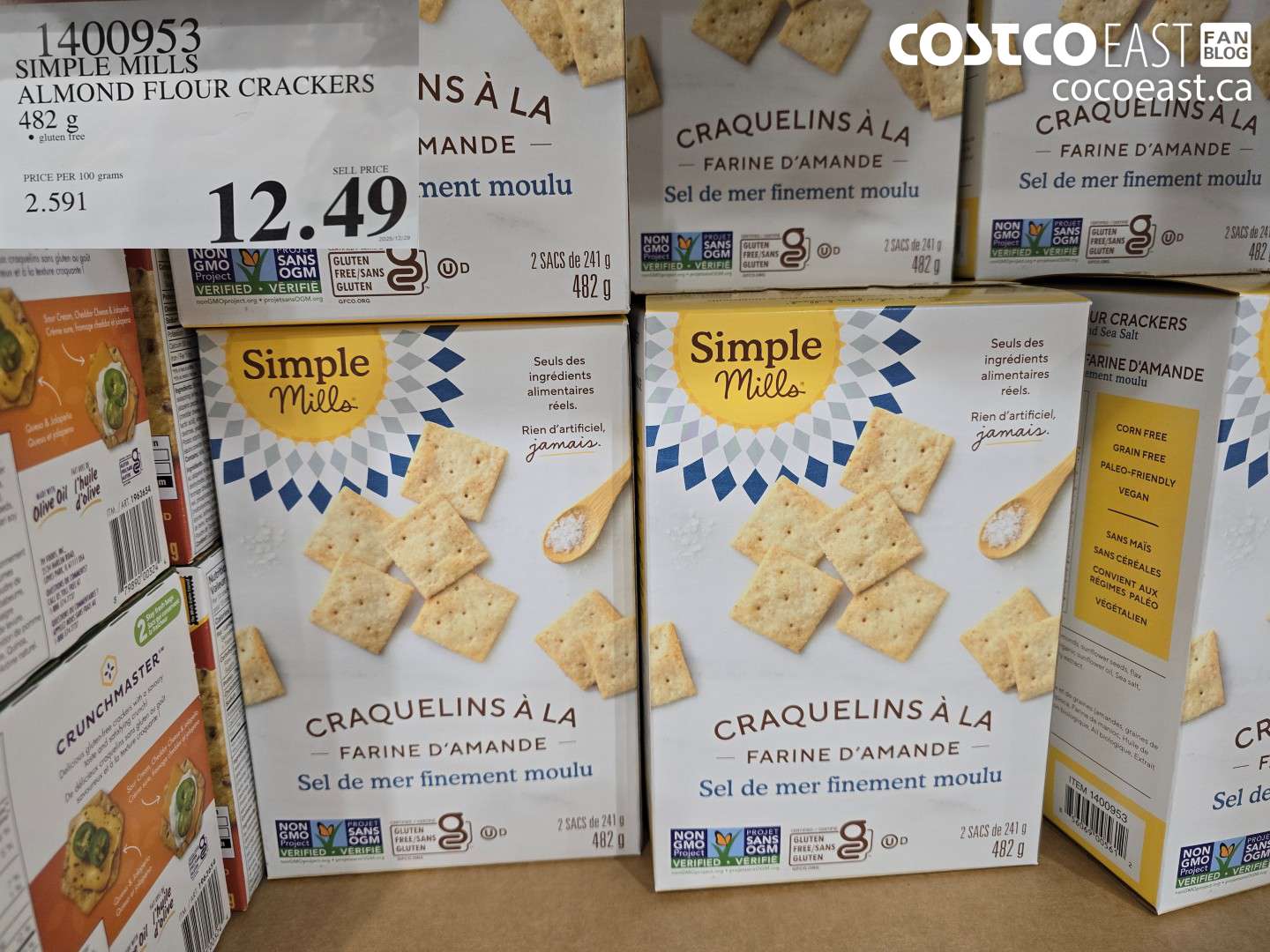 1400953 SIMPLE MILLS ALMOND FLOUR CRACKERS 482 G $12.49