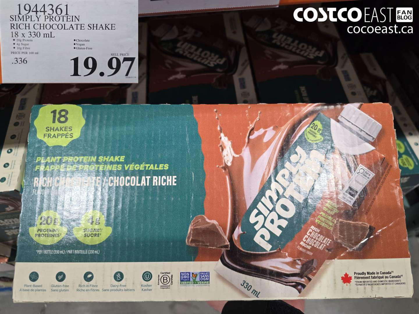 1944361 SIMPLY PROTEIN RICH CHOCOLATE SHAKE 18 x 330 mL $19.97