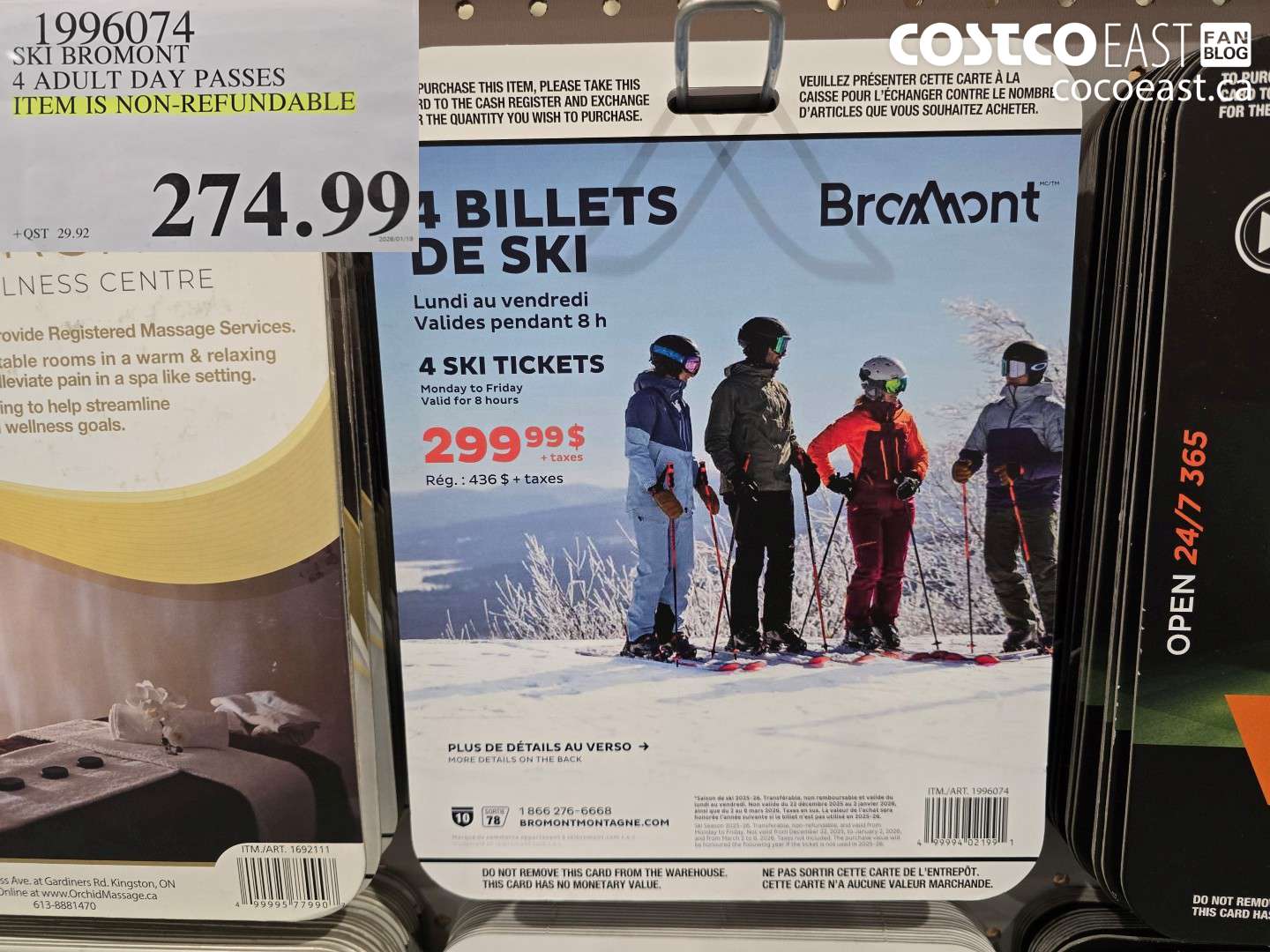 1996074 SKI BROMONT 4 ADULT DAY PASSES ITEM IS NON-REFUNDABLE $299.99