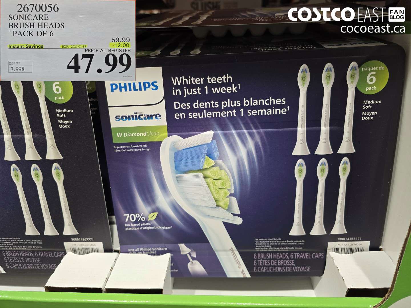 2670056 SONICARE BRUSH HEADS “PACK OF 6 ($12.00 INSTANT SAVINGS EXPIRES ON 2026-01-18) $47.99
