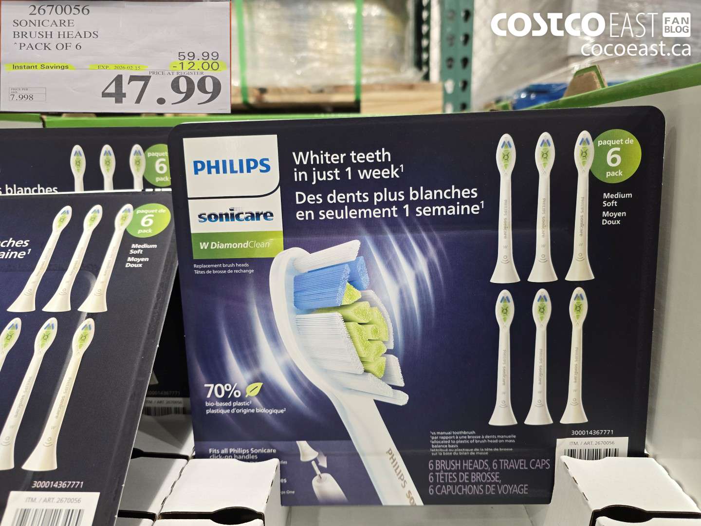 2670056 SONICARE BRUSH HEADS “PACK OF 6 ($12.00 INSTANT SAVINGS EXPIRES ON 2026-02-15) $47.99