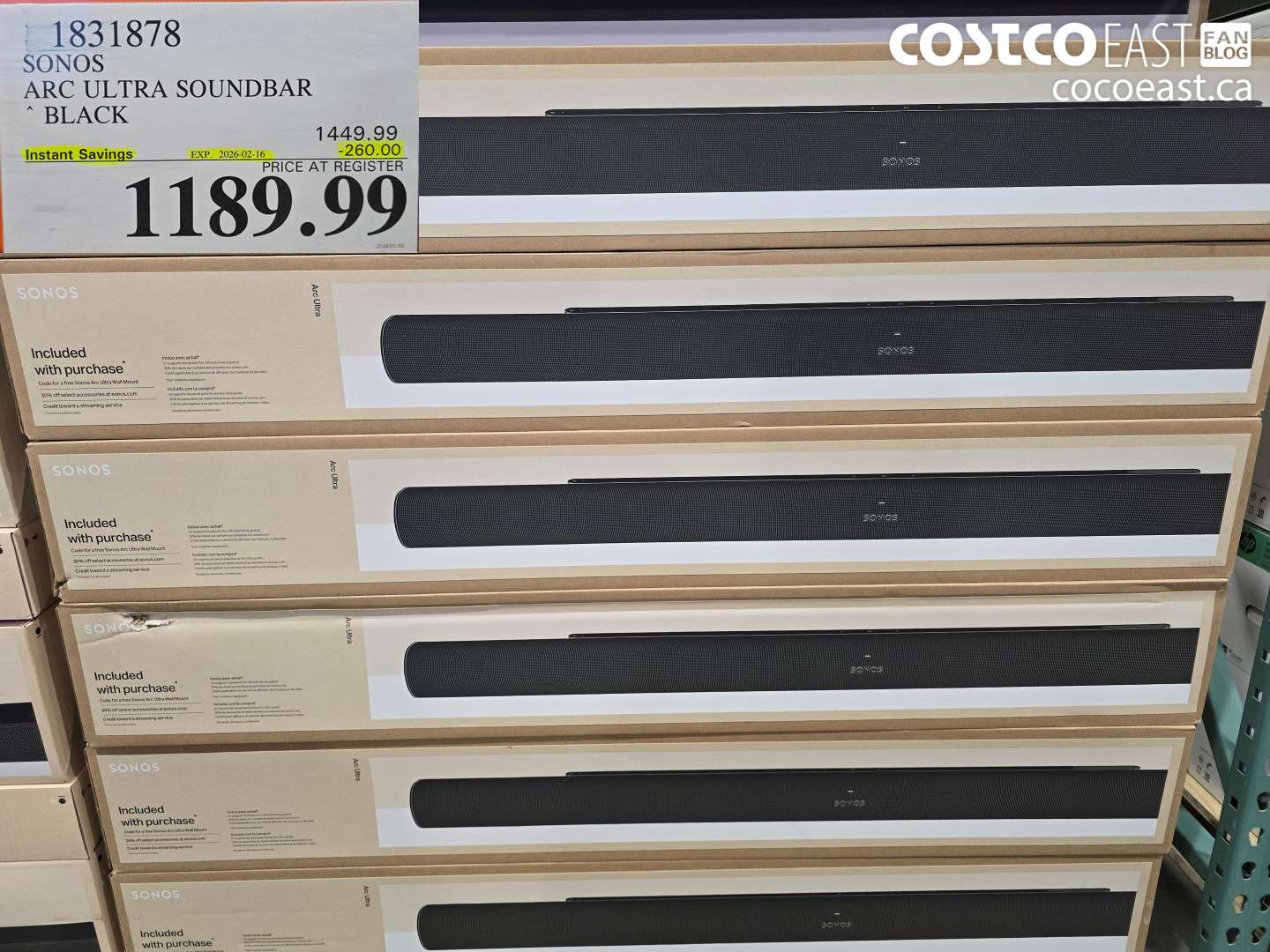 1831878 SONOS ARC ULTRA SOUNDBAR BLACK ($260.00 INSTANT SAVINGS EXPIRES ON 2026-02-16) $1189.99
