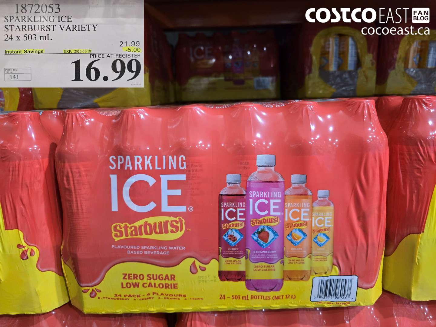 1872053 SPARKLING ICE STARBURST VARIETY 24 x 503 mL ($5.00 INSTANT SAVINGS EXPIRES ON 2026-01-18) $16.99