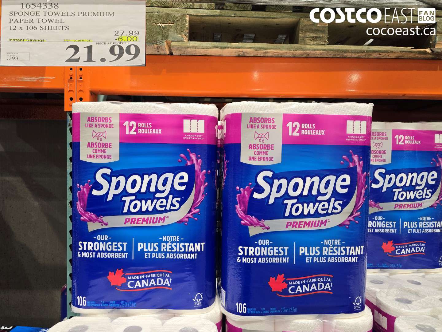 1654338 SPONGE TOWELS PREMIUM PAPER TOWEL 12 x 106 SHEETS 20256-01-28 ($6.00 INSTANT SAVINGS) $21.99