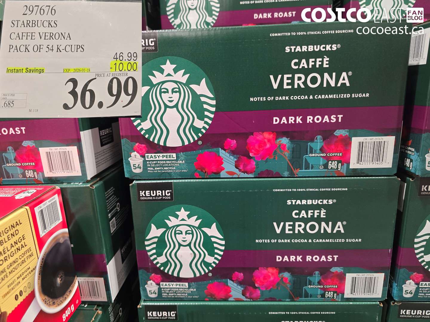 297676 STARBUCKS CAFFE VERONA PACK OF 54 K-CUPS ($10.00 INSTANT SAVINGS EXPIRES ON 2026-01-18) $36.99