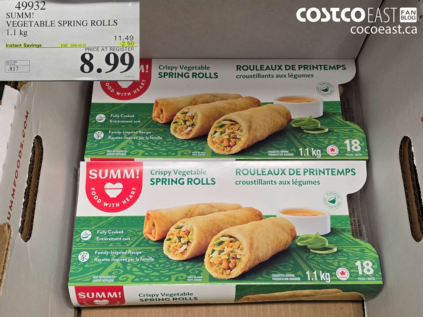 49932 SUMM! VEGETABLE SPRING ROLLS 1.1KG ($2.50 INSTANT SAVINGS EXPIRES ON 2026-02-01) $8.99