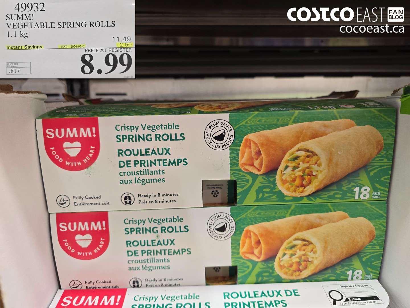 49932 SUMM! VEGETABLE SPRING ROLLS 1.1KG ($2.50 INSTANT SAVINGS EXPIRES ON 2026-02-01) $8.99