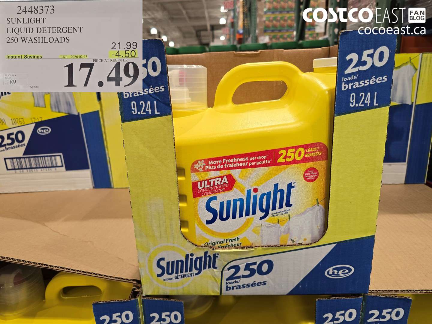 2448373 SUNLIGHT LIQUID DETERGENT 250 wash loads ($4.50 INSTANT SAVINGS EXPIRES ON 2026-02-15) $17.49