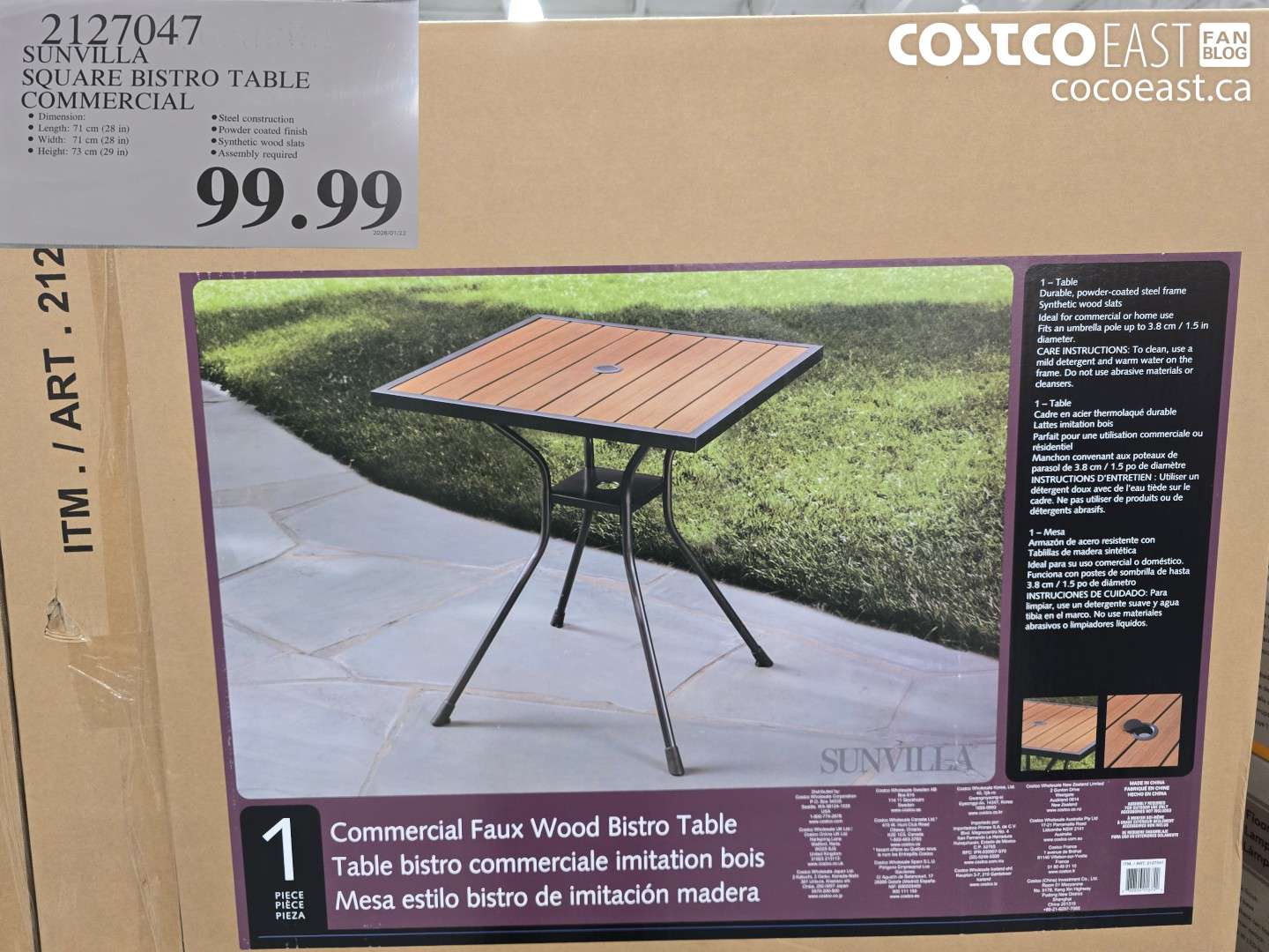2127047 SUNVILLA SQUARE BISTRO TABLE COMMERCIAL $99.99