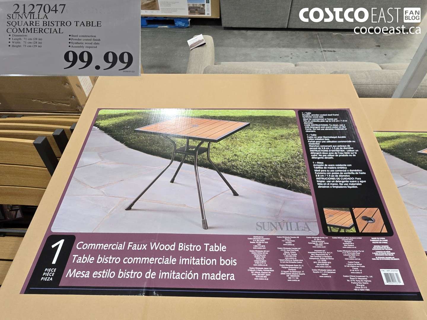 2127047 SUNVILLA SQUARE BISTRO TABLE COMMERCIAL $99.99