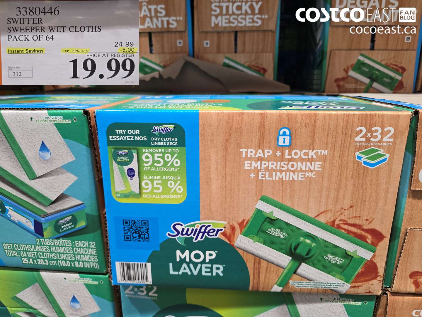 3380446 SWIFFER SWEEPER WET CLOTHS PACK OF 64 ($5.00 INSTANT SAVINGS EXPIRES ON 2026-01-18) $19.99