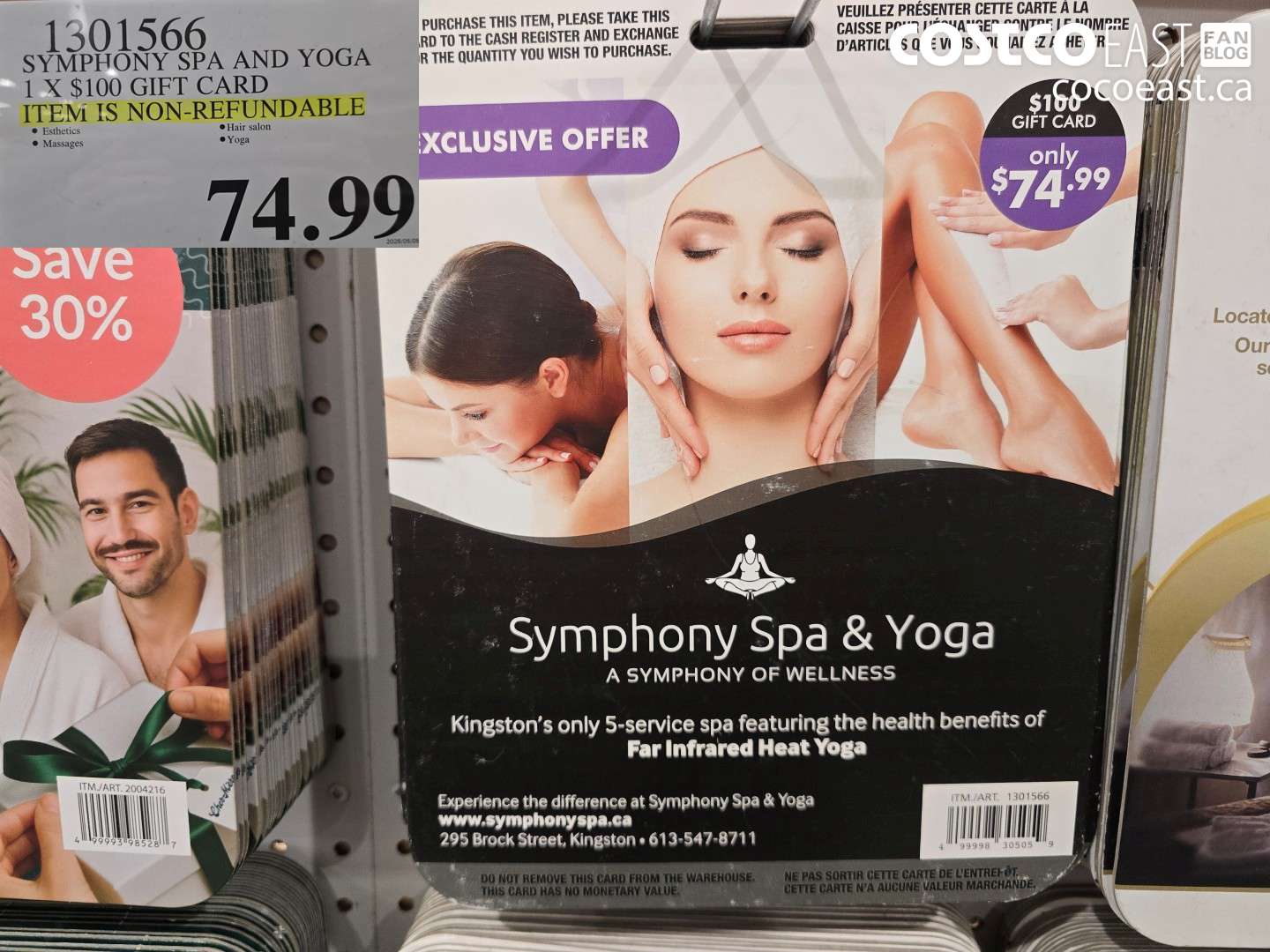 1301566 SYMPHONY SPA AND YOGA GIFT CARD 1X $100 THIS ITEM IS NON-REFUNDABLE $74.99