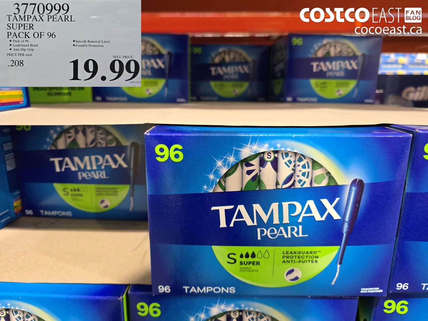 3770999 TAMPAX PEARL SUPER PACK OF 96 $19.99