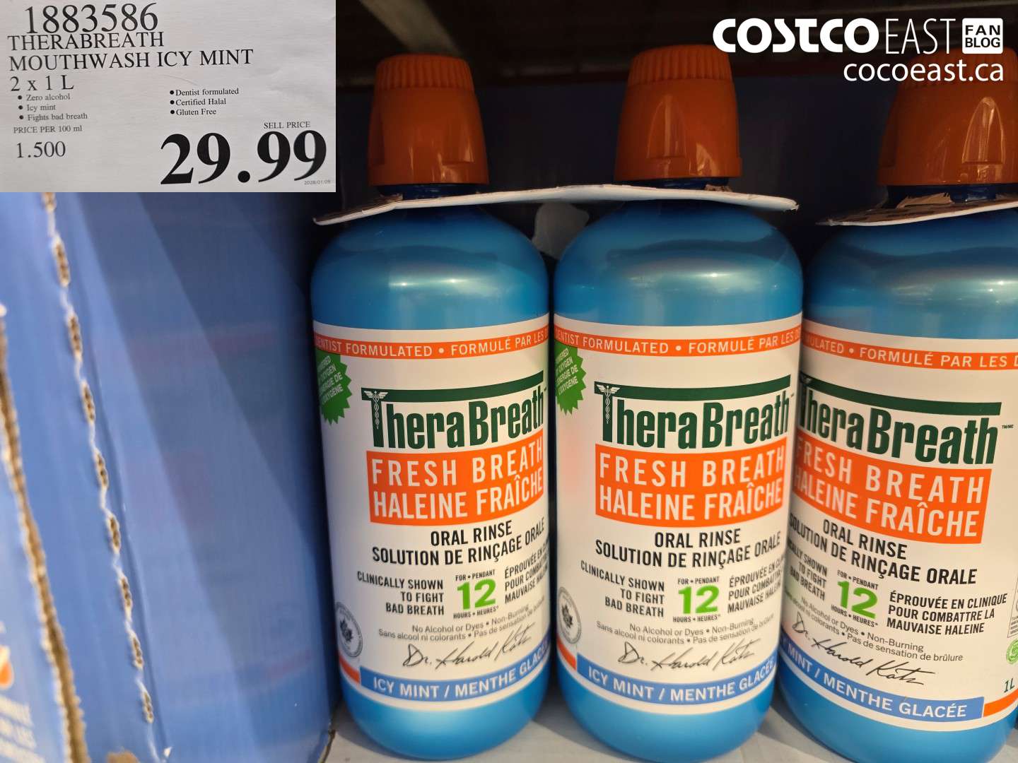 1883586 THERABREATH MOUTHWASH ICY MINT 2 X 1L $29.99
