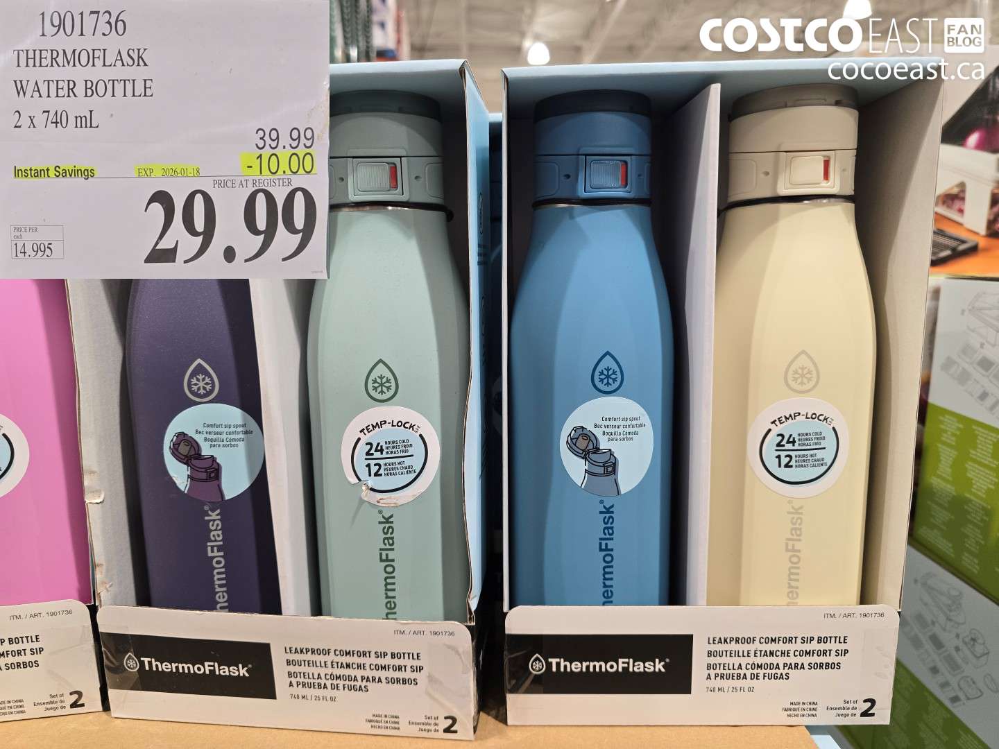 1901736 THERMOFLASK WATER BOTTLE 2 x 740 mL ($10.00 INSTANT SAVINGS EXPIRES ON 2026-01-18) $29.99