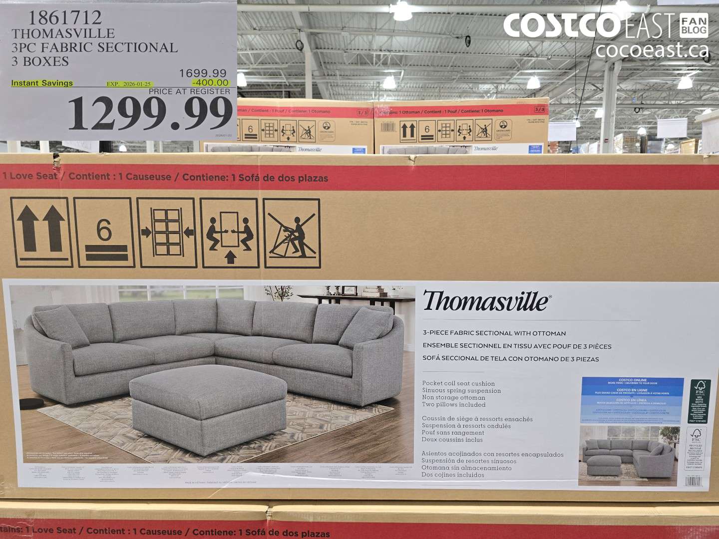 1861712 THOMASVILLE 3PC FABRIC SECTIONAL 3 BOXES ($400.00 INSTANT SAVINGS EXPIRES ON 2026-01-25) $1299.99