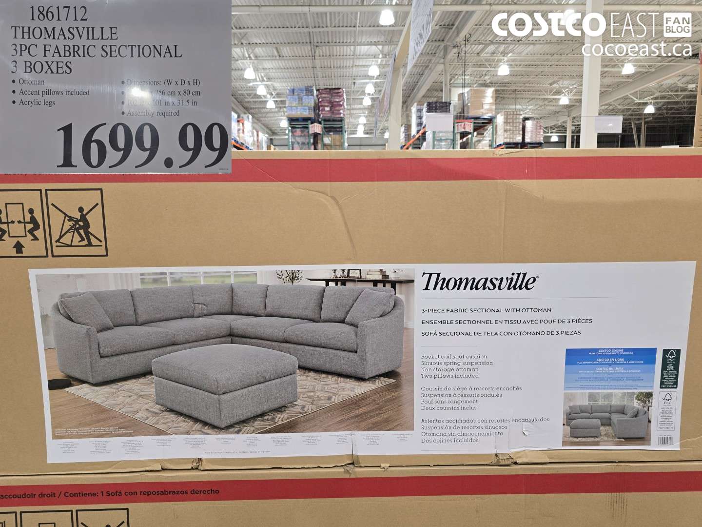 1861712 THOMASVILLE 3PC FABRIC SECTIONAL 3 BOXES $1699.99