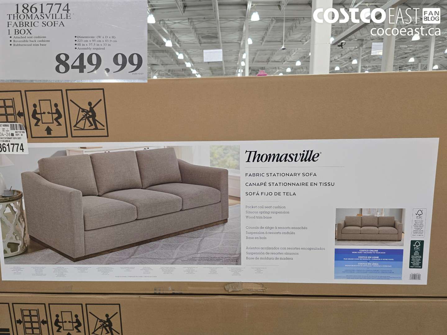 1861774 THOMASVILLE FABRIC SOFA 1 BOX $849.99
