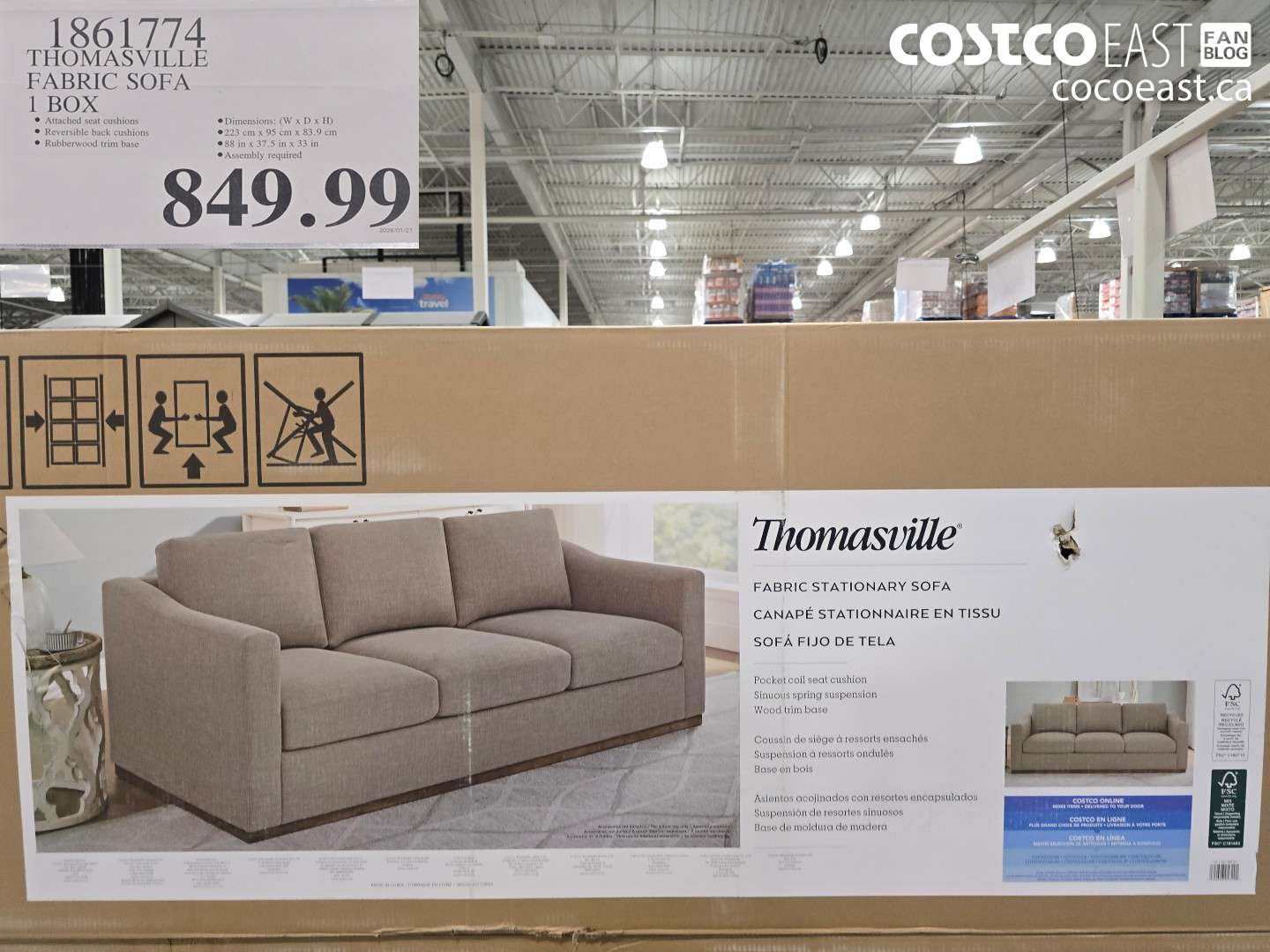 1861774 THOMASVILLE FABRIC SOFA 1 BOX $849.99