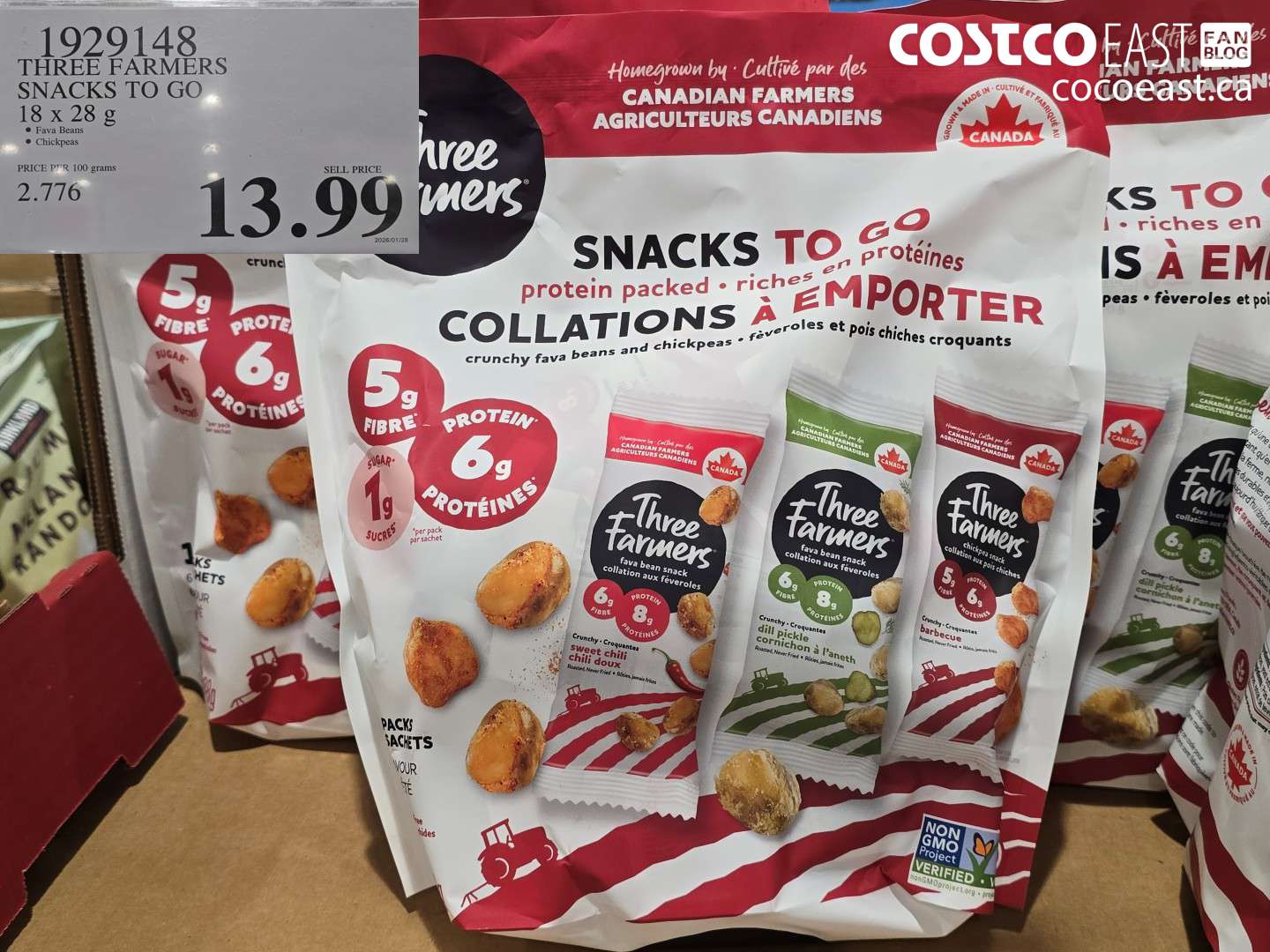 1929148 THREE FARMERS SNACKS TO GO 18 x 28 g $13.99