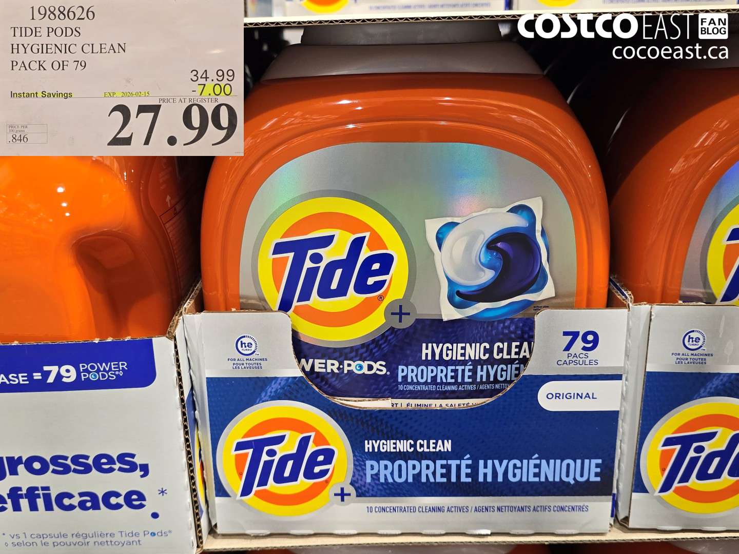 1988626 TIDE PODS HYGIENIC CLEAN PACK OF 79 ($7.00 INSTANT SAVINGS EXPIRES ON 2026-02-15) $27.99