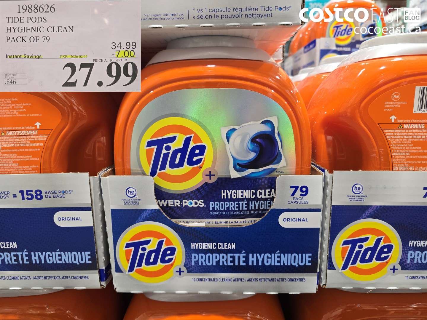 1988626 TIDE PODS HYGIENIC CLEAN PACK OF 79 ($7.00 INSTANT SAVINGS EXPIRES ON 2026-02-15) $27.99