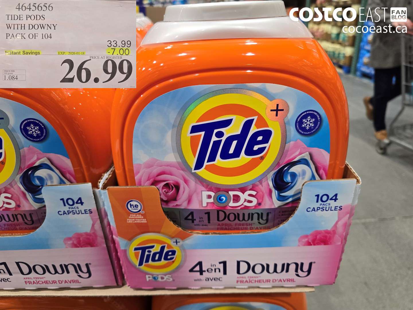 4645656 TIDE PODS WITH DOWNY PACK OF 104 ($7.00 INSTANT SAVINGS EXPIRES ON 2026-01-18) $26.99