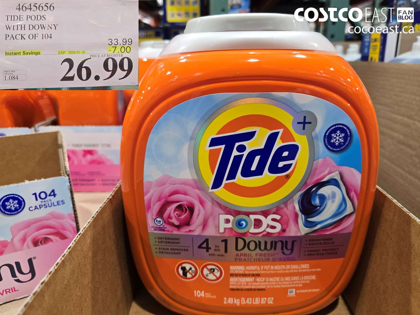4645656 TIDE PODS WITH DOWNY PACK OF 104 ($7.00 INSTANT SAVINGS EXPIRES ON 2026-01-18) $26.99