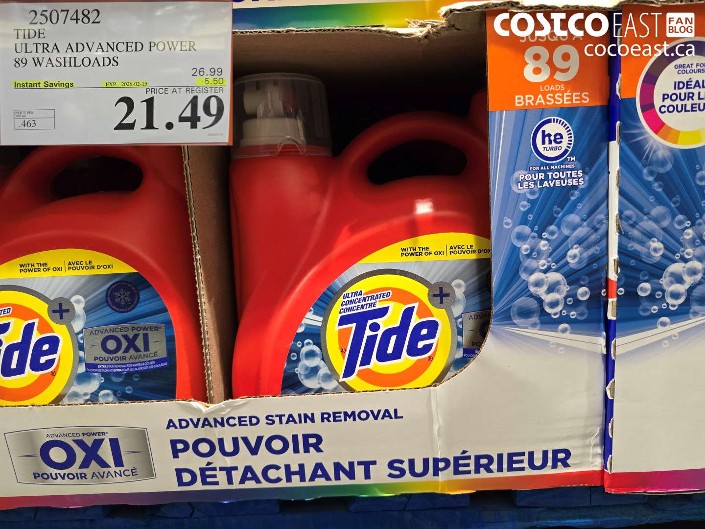 2507482 TIDE ULTRA ADVANCED POWER 89 WASHLOADS ($5.50 INSTANT SAVINGS EXPIRES ON 2026-02-15) $21.49