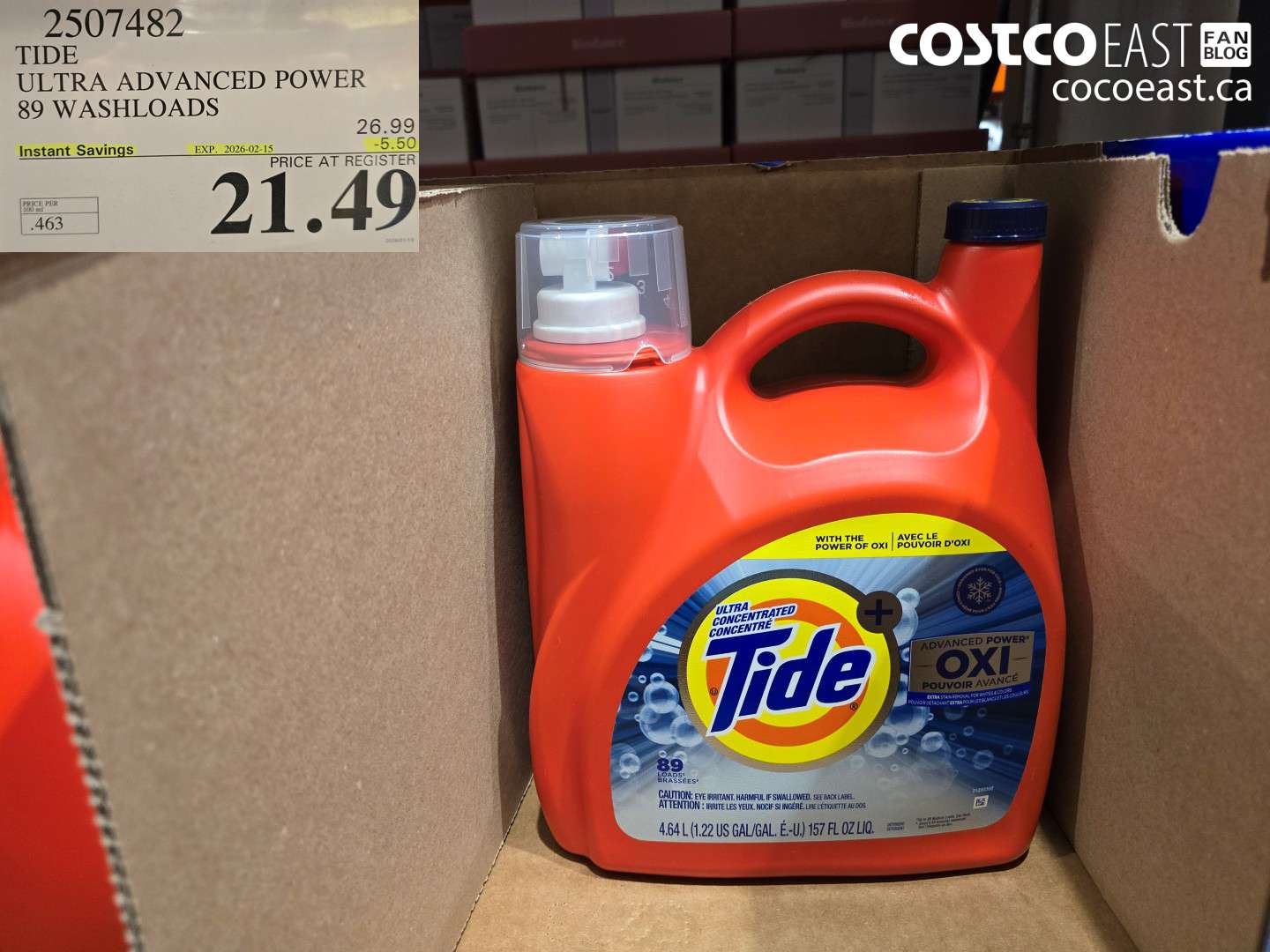 2507482 TIDE ULTRA ADVANCED POWER 89 WASHLOADS ($5.50 INSTANT SAVINGS EXPIRES ON 2026-02-15) $21.49