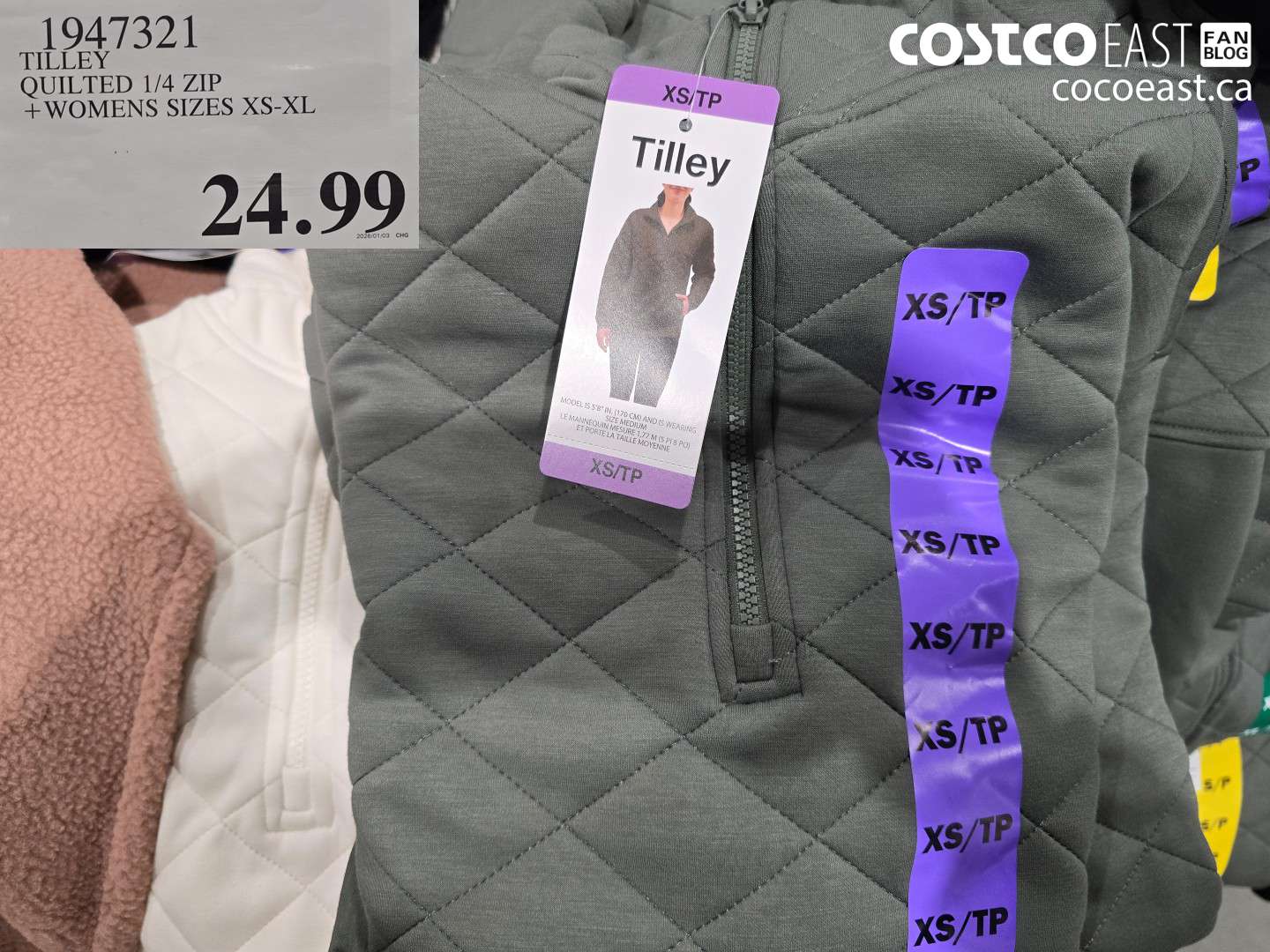 1947321 TILLEY QUILTED 1/4 ZIP + WOMENS SIZES XS-XL $24.99