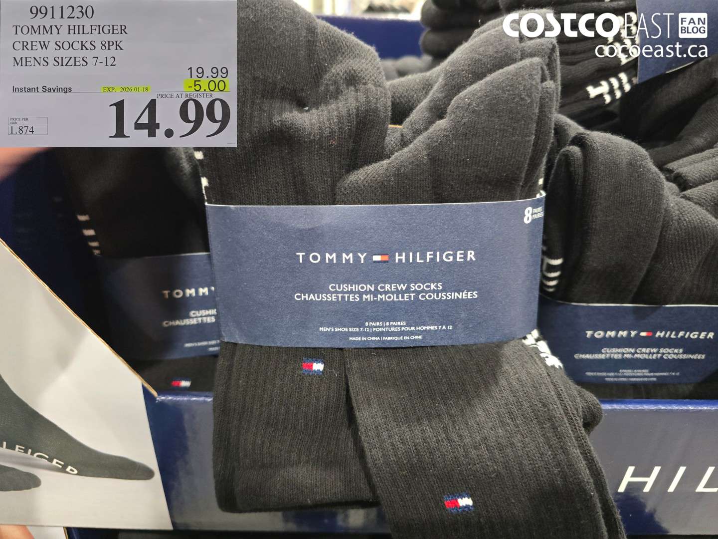 9911230 TOMMY HILFIGER CREW SOCK 8PK MENS SIZES 7-12 ($5.00 INSTANT SAVINGS EXPIRES ON 2026-01-18) $14.99