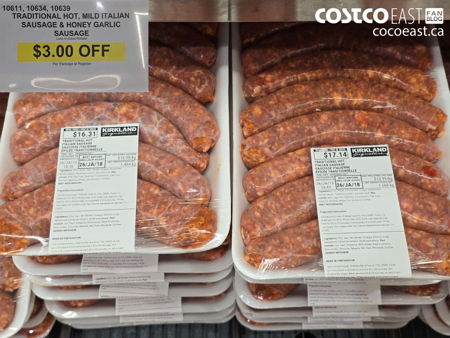 10611 TRADITIONAL MILD, HOT & HONEY GARLIC ITALIAN SAUSAGE ($3.00 INSTANT SAVINGS)