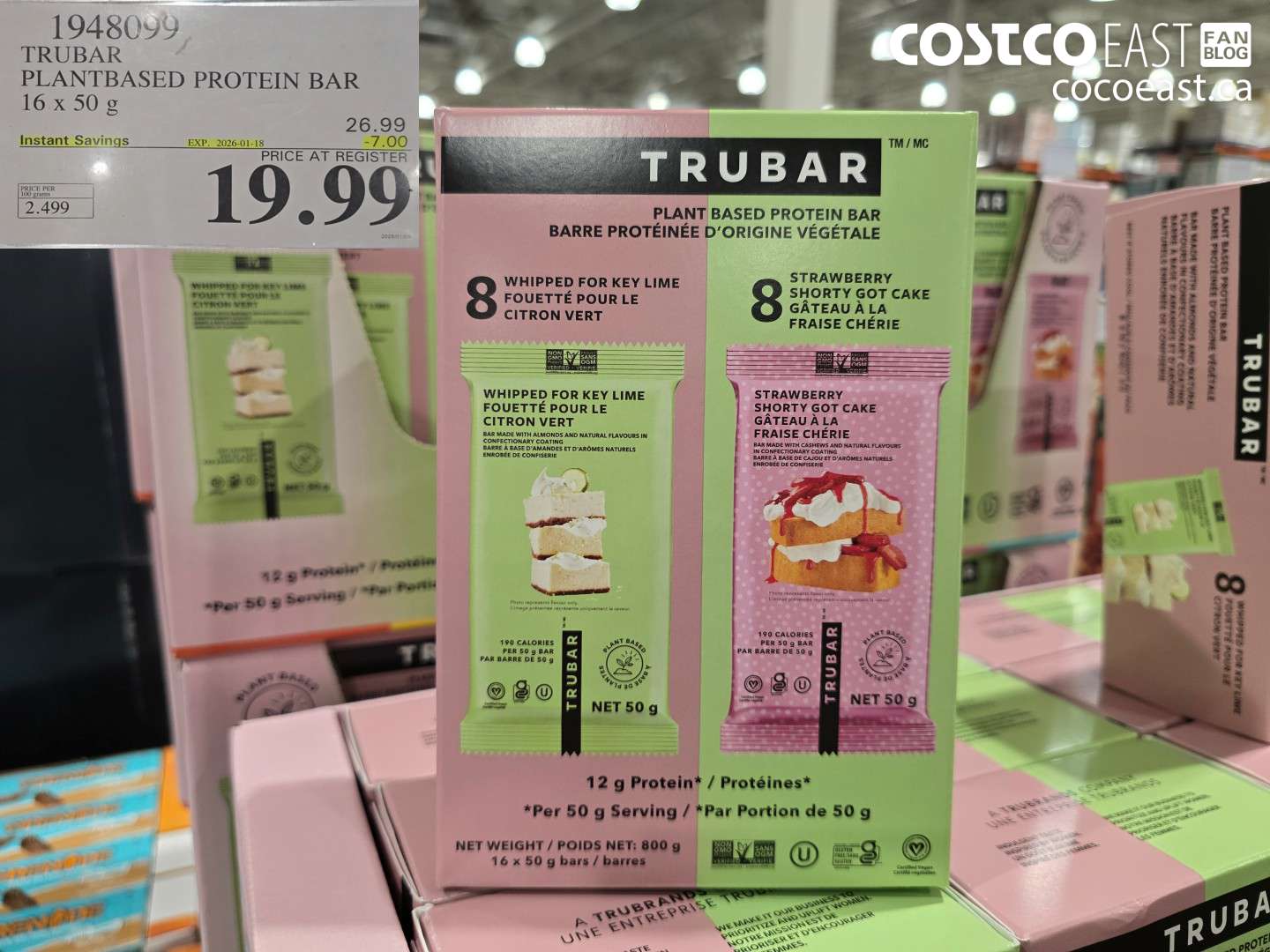 1948099 TRUBAR PLANT BASED PROTEIN BAR 16 X 50g ($7.00 INSTANT SAVINGS EXPIRES ON 2026-01-18) $19.99