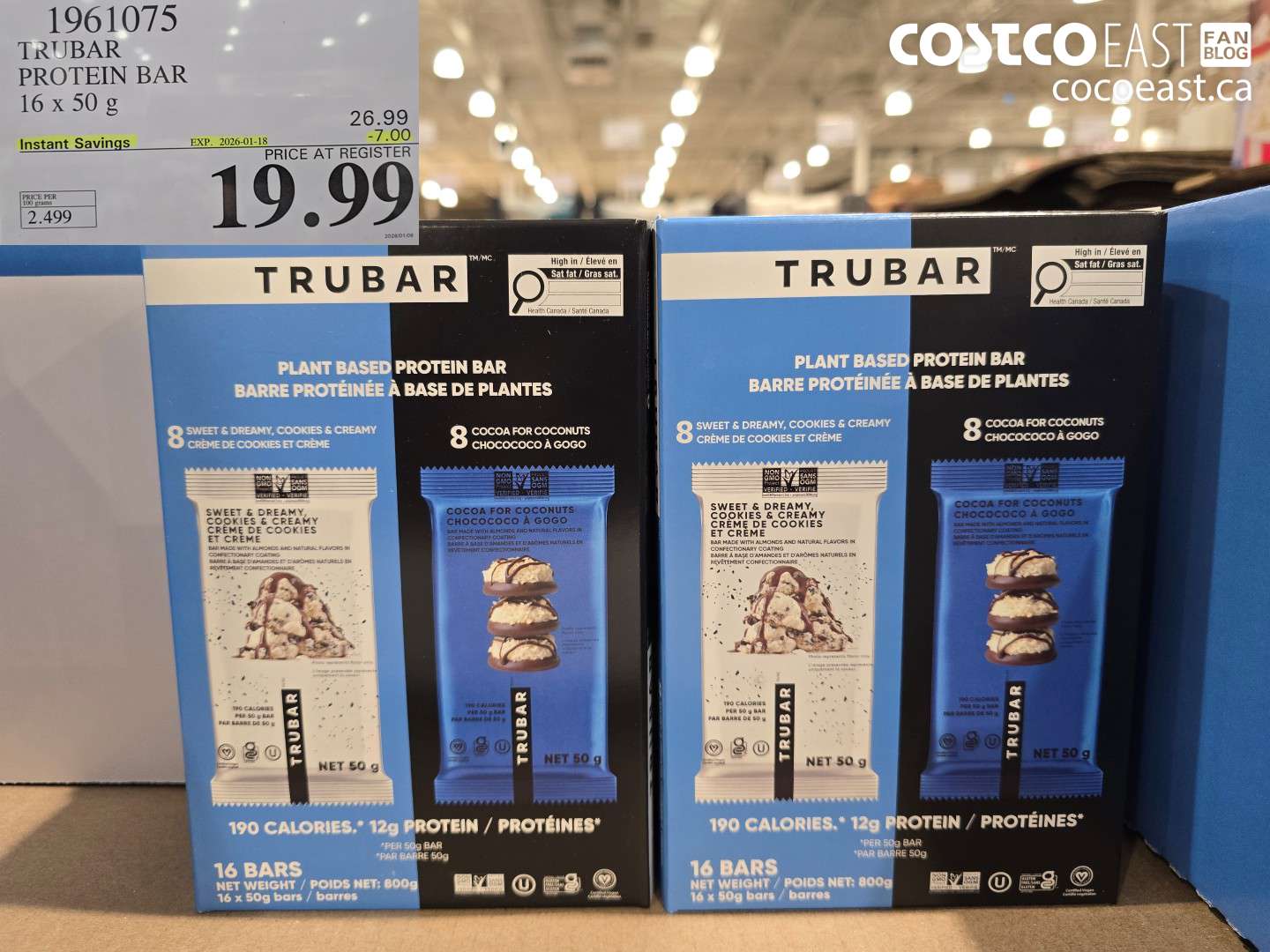1961075 TRUBAR PROTEIN BAR 16 x 50 g ($7.00 INSTANT SAVINGS EXPIRES ON 2026-01-18) $19.99
