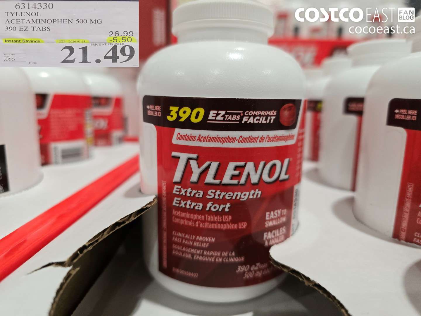 6314330 TYLENOL ACETAMINOPHEN 500MG 390 EZ TABS ($5.50 INSTANT SAVINGS EXPIRES ON 2026-01-18) $21.49
