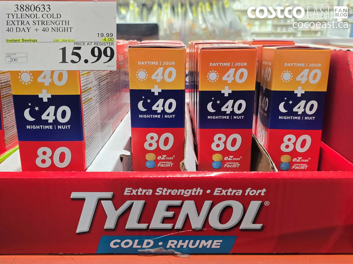 3880633 TYLENOL COLD EXTRA STRENGTH 40 day + 40 night ($4.00 INSTANT SAVINGS EXPIRES ON 2026-02-01) $15.99