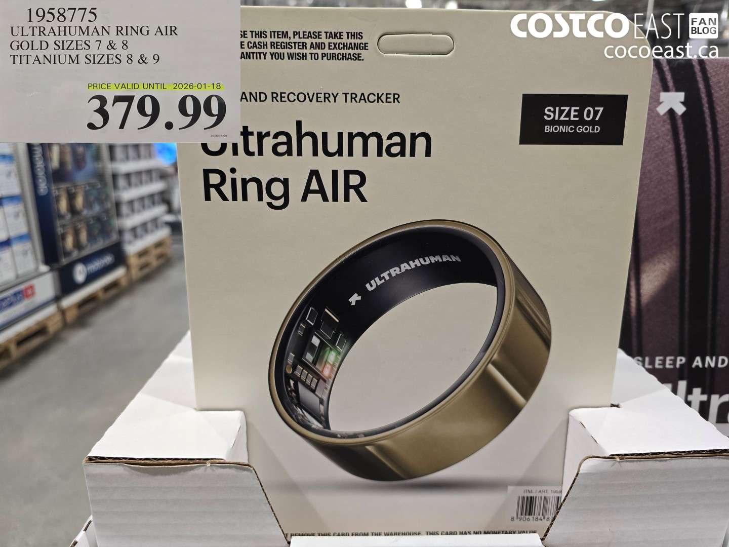 1958775 ULTRAHUMAN RING AIR GOLD SIZES 7 & 8 TITANIUM SIZES 8 & 9 $379.99