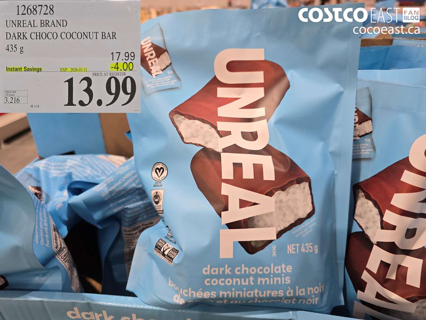 1268728 UNREAL BRAND CHOCO COCONUT BAR 435g ($4.00 INSTANT SAVINGS EXPIRES ON 2026-01-11) $13.99