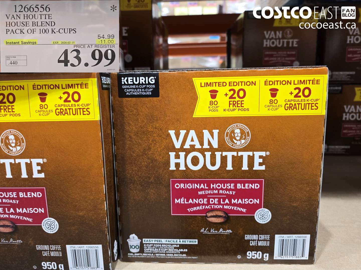 1266556 VAN HOUTTE HOUSE BLEND PACK OF 100 K-CUPS ($11.00 INSTANT SAVINGS EXPIRES ON 2026-02-15) $43.99