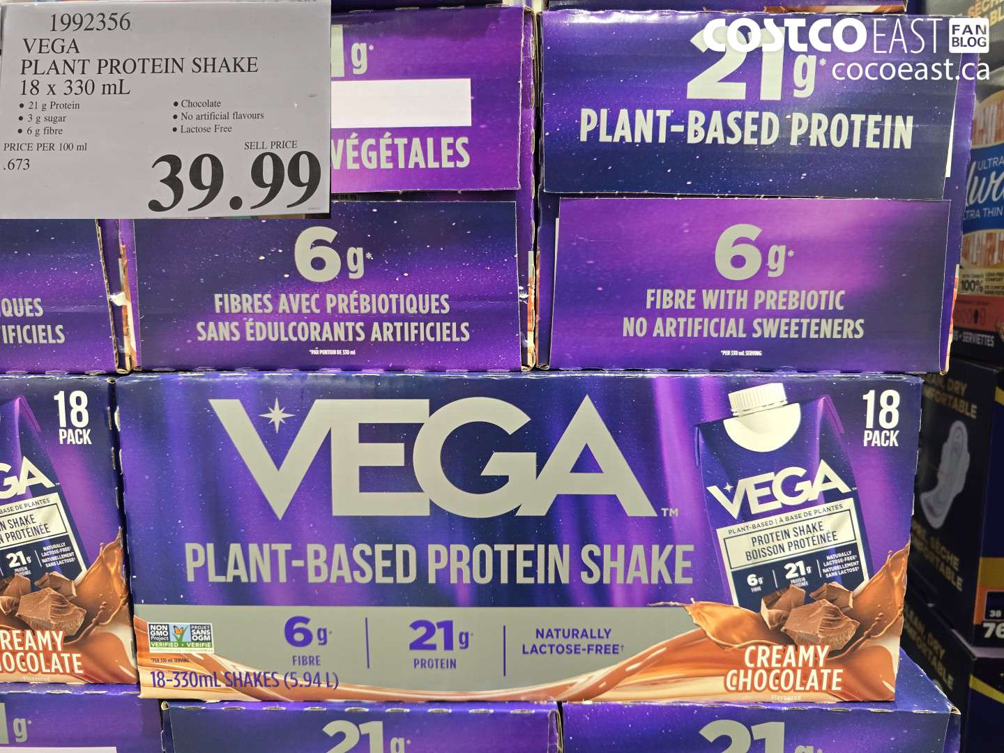 1992356 VEGA PLANT PROTEIN SHAKE 18 x 330 mL $39.99