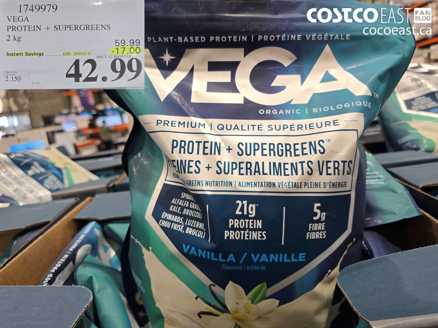 1749979 VEGA PROTEIN + SUPERGREENS 2 KG ($17.00 INSTANT SAVINGS EXPIRES ON 2026-02-15) $42.99