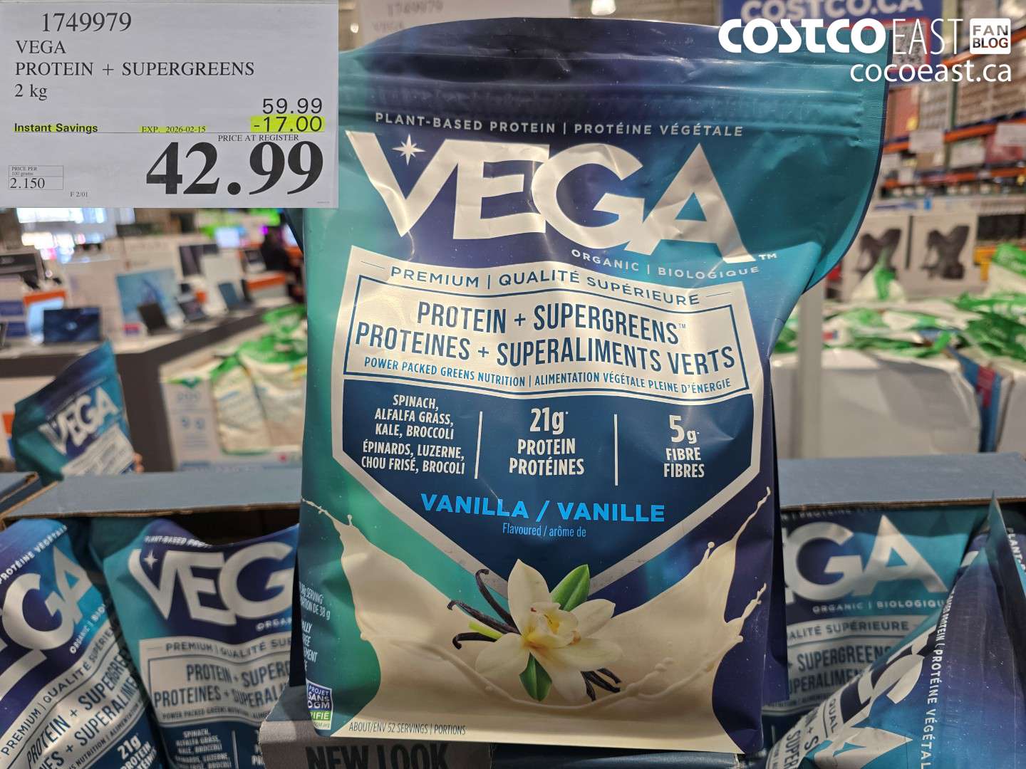 1749979 VEGA PROTEIN + SUPERGREENS 2 KG ($17.00 INSTANT SAVINGS EXPIRES ON 2026-02-15) $42.99