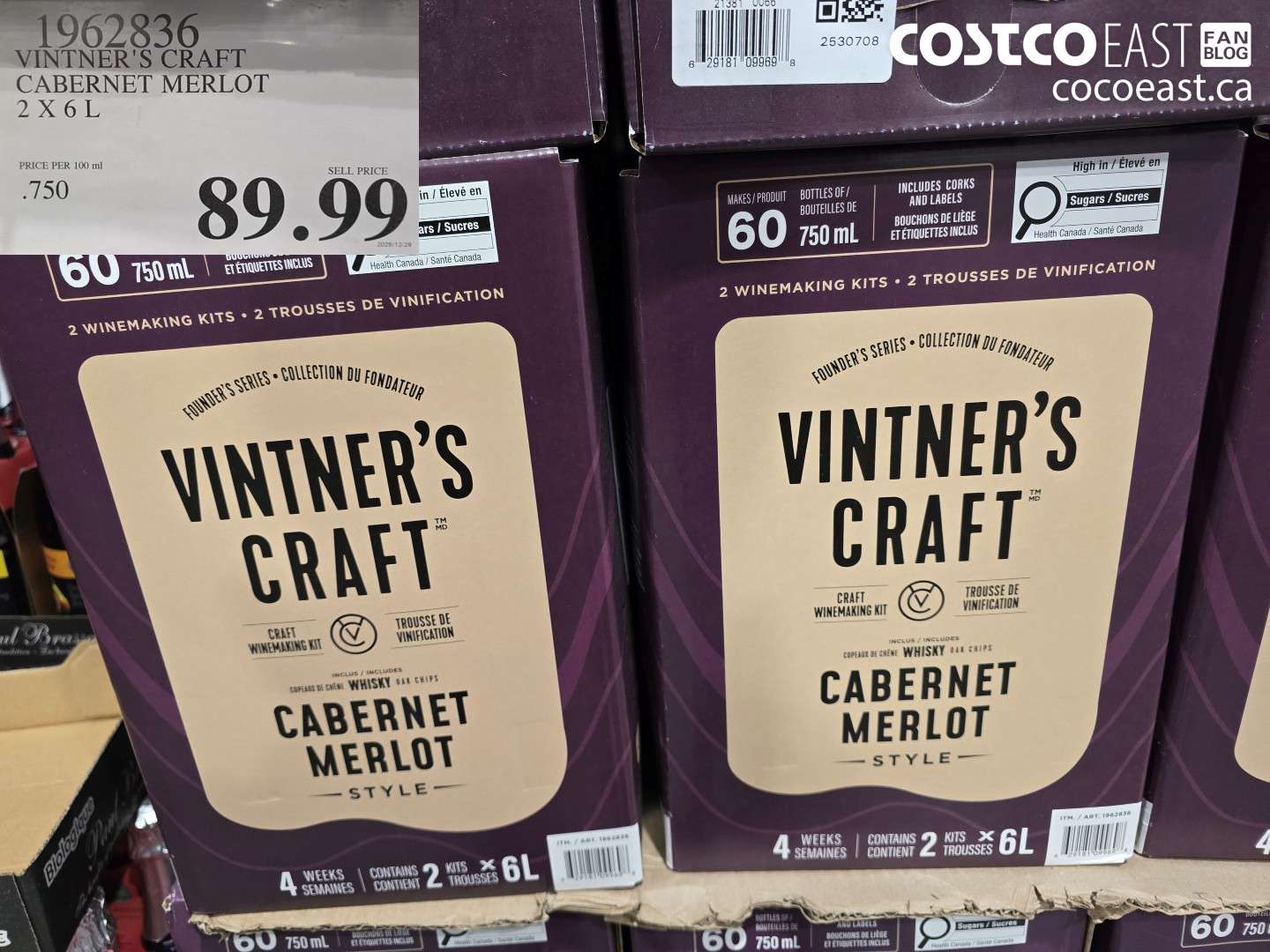 1962836 VINTNER'S CRAFT CABERNET MERLOT 2 X 6 L $89.99