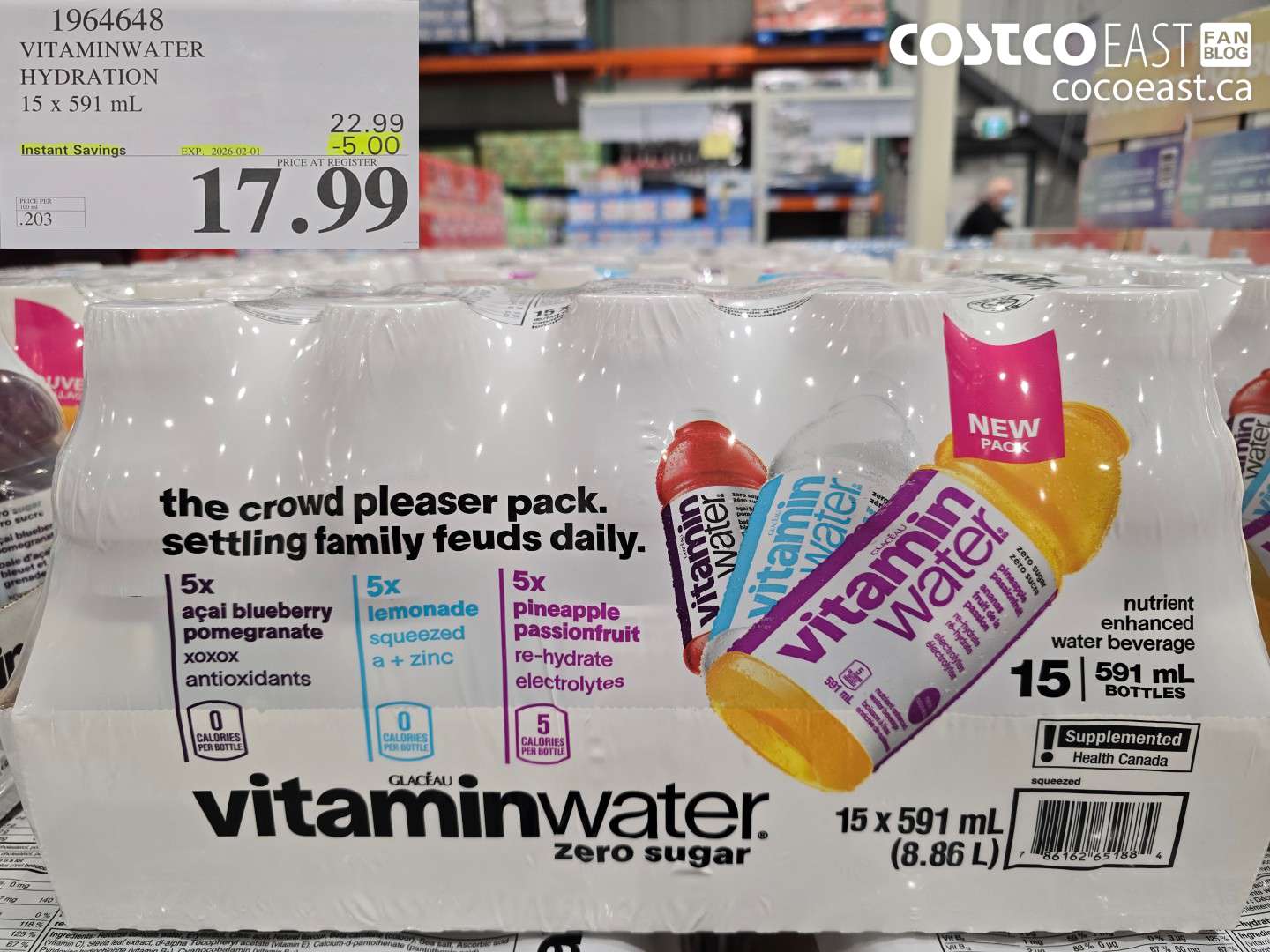 1964648 VITAMINWATER ZERO SUGAR VARIETY 15 x 591 mL ($5.00 INSTANT SAVINGS EXPIRES ON 2026-02-01) $17.99