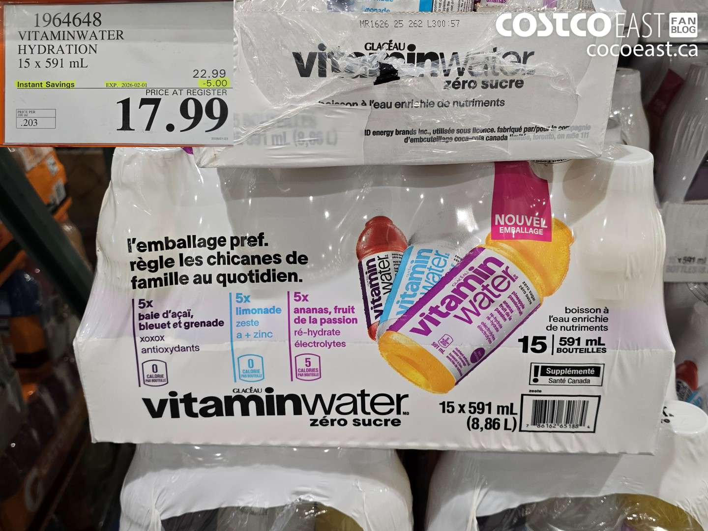 1964648 VITAMINWATER ZERO SUGAR VARIETY 15 x 591 mL ($5.00 INSTANT SAVINGS EXPIRES ON 2026-02-01) $17.99