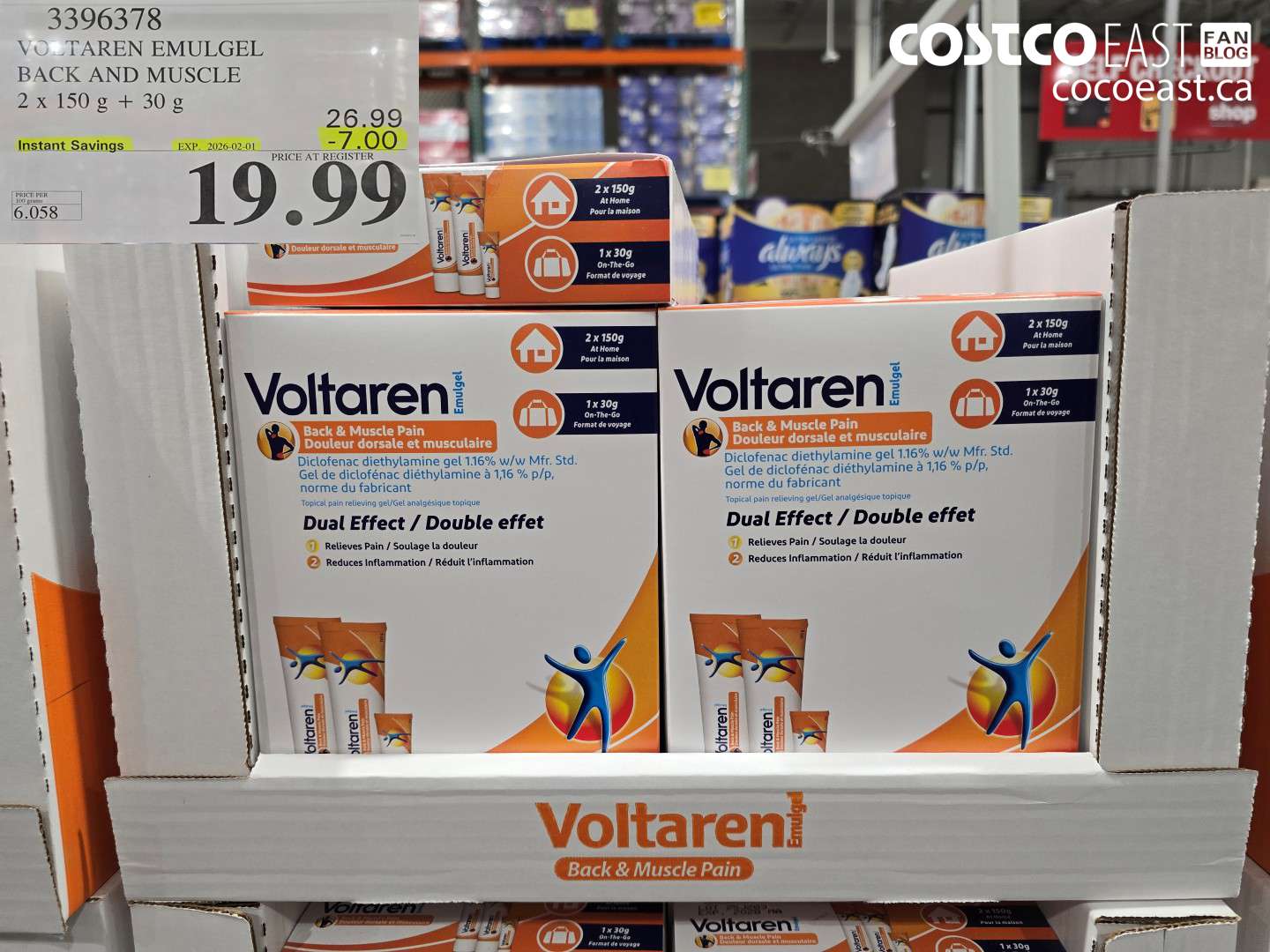 3396378 VOLTAREN EMUGEL BACK AND MUSCLE PAIN 2 X 150G + 30G ($7.00 INSTANT SAVINGS EXPIRES ON 2026-02-01) $19.99