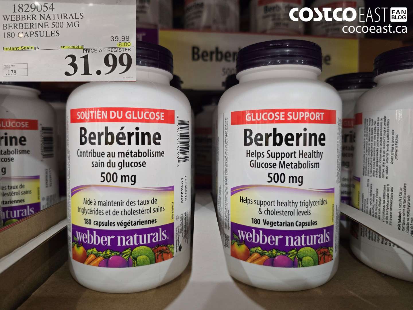 1829054 WEBBER NATURALS BERBERINE 500 MG 180 CAPSULES ($8.00 INSTANT SAVINGS EXPIRES ON 2026-01-18) $31.99