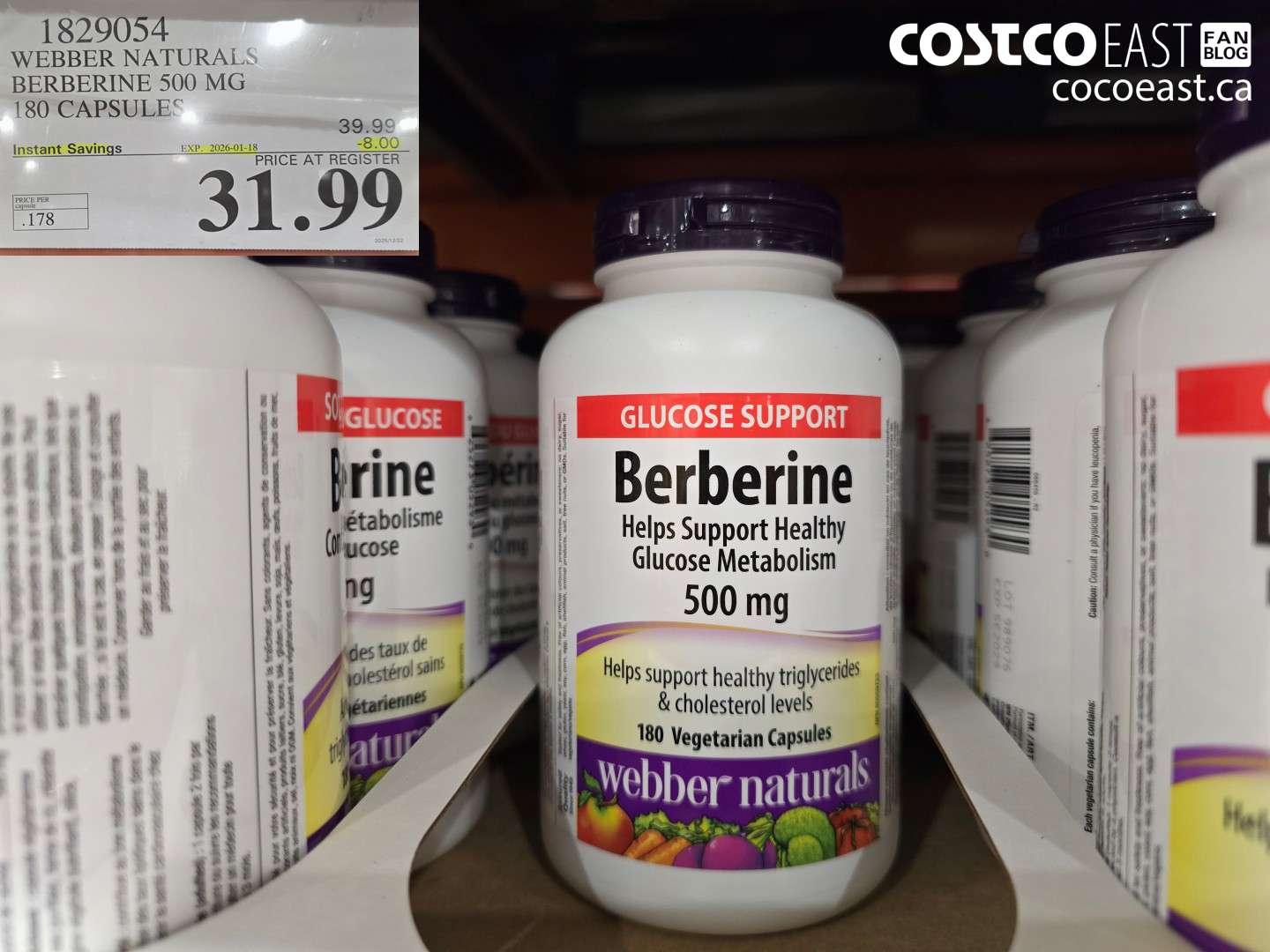 1829054 WEBBER NATURALS BERBERINE 500 MG 180 CAPSULES ($8.00 INSTANT SAVINGS EXPIRES ON 2026-01-18) $31.99