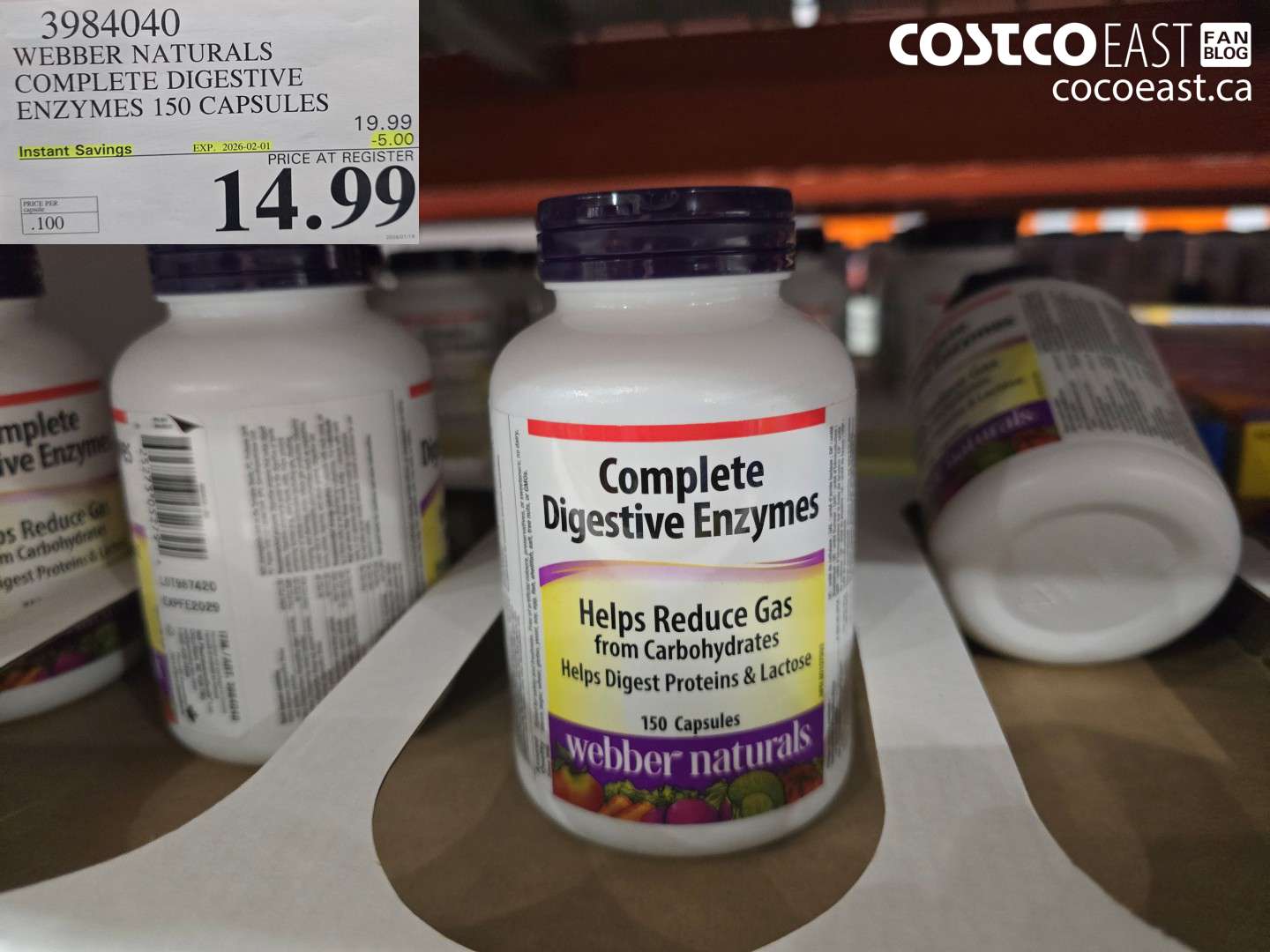 3984040 WEBBER NATURALS COMPLETE DIGESTIVE ENZYMES 150 CAPSULES ($5.00 INSTANT SAVINGS EXPIRES ON 2026-02-01) $14.99